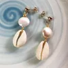 Stud Earrings KBJW Elegant Jewelry Gold Color Oval Flat Genuine Pearl Shell Cute Statement Easy Match 2023