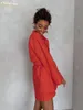 Tweedelige broek voor dames Clacive Fashion Crop Top Lange Mouw Shirts 3 -delige sets Dames Outifites Autumn Orange Shorts Set Elegant losse pak met shorts 230309