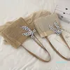 Bolsos de noche para mujer, bolso de mano tejido de paja informal de verano con asa superior, cinta de seda Vintage, gran capacidad, hombro, axila, para mujer, noche