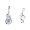 Stud Earrings Fashion White Violin Cute Guitar Note Creative Design Crystal Musical Instrument Asymmetric Punk Jewelry