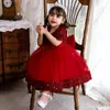 Abiti da ragazza Principessa Perline Paillettes Abito da sera da sera Fiore rosso Ragazze Abiti da sposa Bambini Maniche corte Costume 6M-4TYear