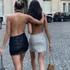 Abiti casual Puloru Paillettes Halterneck Slit Party Club Dress Donna Sexy Backless Senza maniche Avvolgente Aderente Mini Glitters Abiti