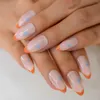 Valse nagels Girly Pink Franse stijl drukken op beige naakt medium Lange faux ongles met bloemontwerp echte nagelfoto's