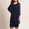 Casual jurken s aankomst plus size solide kleur vrouwen dubbele laag 34 mouw ronde nek bodyon midi jurk groothandel druppel 230309