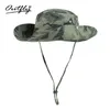 Breda randen hattar utfly utomhus UV -skydd Wide Brim Cotton Bucket Hat Cowboy Fisherman's Foldble Camouflage Beach Cap Circumference 63cm R230308