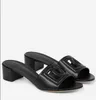 Luxury Summer Women Sandal Slipper Cutout Leather Slides Millennials äkta läderblock Heel Outdoor Beach Slip på flip-flopskor gjord i Italien 35-42Box