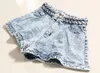 Kadın kot pantolon kızarmış denim şort kadın yaz tarzı büküm bel yüksek mikro alevlendi ince bölüm mavi bayan