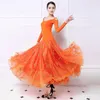 Bühnenbekleidung Orange Ballsaal Kleid Standard Tanzkostüm Tango Kostüme Wiener Waltz Big Swing Foxtrottrot