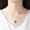 Pendant Necklaces Fashion Luxury Temperament Design Angel Wing Simulated Aquamarine Heart Necklace For Women Fine Jewelry Wholesale