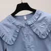 Women's Blouses Shirts Women's fashion Peter Pan collar shirt Korean fashion girl cute ruffled Lolita lace shirt Kawaii cute daily street clothing 230406