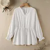 Blouses feminina Fretewear Lace Up Up Casual White Women String Camisa de manga longa Mulher V-deco