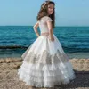 Meisjesjurken Champagne Flower Girls 2-12 jaar Communion Dress Long Kids Ball Jurk deafgevorming Enfant Fill Fancy Little