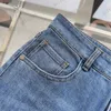 Clothes Women Jeans High-waisted Hem Cuffs Straight Denim Trousers Back Pocket Color Contrast Logo Leather Brand Decoration Fashion Pants Women Jeans Trendy