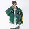 Men's Jackets Baseball Men Green Rocket Embroidered Patch Bomber College Style Harajuku Casual Loose Couple Streetwear 230309