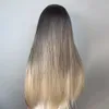 Sentetik peruklar Easihair Brown'dan Sarışın Ombre Sentetik Peruklar Patlamalar Uzun Düz Doğal Saç Kadınlar Günlük Cosplay Wig Isı Dayanıklı 230227