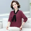 Women's Blouses 2023 Lente vrouwen Tie nek chiffon paarse oranje print lange mouw zijden sjaal kraag topkantoor dames elegante kleding