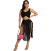 Casual Dresses Woman 2st Dress Set Solid Color Sleeveless Vest Tassel Briefs kjol S-2XL 6Color Ly071