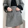 Sukienki robocze Hstar Korean Houndstooth Vintage garnitury Kobiety 2 -częściowy zestaw dzianin kardigan płaszcz bodycon spódnice