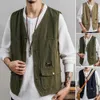 Men's Vests Outdoor Spring Autumn Fishing V Neck Loose Pure Color Waistcoat Korean Style 230309