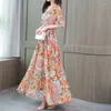 Party Dresses Vintage Boho Print Elegant Chic Maxi Dress Women 2023Summer Fashion V-neck Short Sleeve Slim Lace Up Beach Vestido