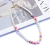 Choker Fashion Handmade Faux Pearl Beaded Women Jewelry Acrylic Heart Beads Charm Necklace Acessories