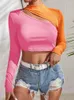 Women's T Shirts Emo Clothes Splice Crop Top Y2k Sexy Funny Shirt Hollow Out Hippie Polyester Long Sleeve Christmas Cut