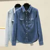 Blouses -shirts voor dames herfst lange mouwen casual denim shirt vrouwen mode slanke katoenen dames shirt plus size blauwe jeans tops blouse feminina 230309