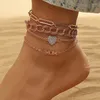 Anklets Bohemian Gold Chain Set for Women Girls Fashion Geometric Crown Love Multi-Layer Ankel Armelets Beach Jewelry