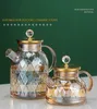 Amber Color Diamond Glass Hushåll Kettle värmebeständig förtjockad glas Hushållssaft Flower Tekanna 1750 ml