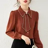 Women's Blouses Dames Spring herfst modewerk ol shirt lange mouw met lange mouwen met één borsten chiffon tops mujer solide kleur elegante blouse d859