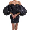 Casual Dresses Womens Elegant Bodycon Dress Satin Puff Off Shoulder Ruffled Strapless Backless Mini Princess Fairy Formal