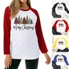 T-shirts Femmes Mignon Léopard Plaid Arbres De Noël Graphique Tshirt Manches Raglan Harajuku Vintage T-shirt Joyeux Noël Lettre Imprimer Femmes