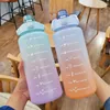 Water Bottles Pink Water Bottle with Straw and Handle Life Motivational Gym Measurement Markings Leak Proof Rainbow Sports Cup 230309