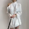 Women's Blouses Korean Chic Irregular Ladies White Shirts Elegant Asymmetrical Off Shoulder Long Sleeve Loose Women Blouse Tops 2023 Blusa