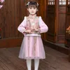 Ethnische Kleidung Chinesische Mädchen Jahr der Kinder Cheongsam Hanfu Tang Anzug Weste Kleid Gedruckt Stickerei Winter Rosa Plus Samt