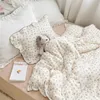 Bedding Sets Korean Baby Girl Crib Bedding Set Bunny Rose Cherry Floral Print Cotton Muslin Cot Bedding Kit Duvet Cover Sheet Pillowcase 230309