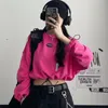 Kvinnors hoodies kpop koreanska beskuren för tjej dragsko med hög midja streetwear hiphop länge ärm kvinnor kläder faller 2023 012s50 sweatshi s