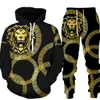 Męskie dresy męskie kobiety złoty wzór Lion Głowa drukowana bluza z kapturem/spodnie/garnitur Graphic Oversize Spods Hoodie Hoint Tracksuit męskie ubrania Chandal 230309