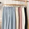 Women's Pants Capris Rimocy Korean Suit Wide Leg Pants Women Autumn Elastic High Waist Trousers Woman Solid Color Button Straight Pants Female 230309