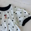 Shirts Koreaanse stijl 2023 Zomer Babymeisjes Cartoon Embroidery Puff Sleeve Tops Toddlers Children Cute Tees