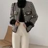 Sukienki robocze Hstar Korean Houndstooth Vintage garnitury Kobiety 2 -częściowy zestaw dzianin kardigan płaszcz bodycon spódnice