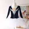 Abbigliamento da palcoscenico Abito da balletto in velluto a maniche lunghe Vestito da ballo per ragazze Tutu Ballerina Abiti da ballo Costume da lago dei cigni nero/rosa per bambini