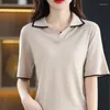 Dames t shirts zomer half mouwen vrouwen polo kraag trui slanke wol blend kleur contrast pullover t-shirt gebreide basis casual