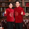 Etniska kläder röda medelålders kinesiska tang kostym broderi dräkt par kläder bröllop män kvinnor cheongsam topps 3xl 4xl 5xl