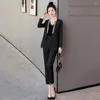 Women's Two Piece Pants Unique Design Professional Pant Women Sets Business Elegant Collarless Jacket Suit Trousers Office Lady Work 2Piece