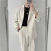 Mens Tracksuits Fashion Summer 2 -stycken Set Solid Color SingleBreasted Casual Simple Student Wear Homme Loose Suits Blazers Pants 230308