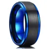 Wedding Rings Fashion 8mm Black Brushed Titanium Stainless Steel For Men Women Blue Color Edge Ring Party Jewelry Gifts