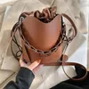 Evening Bags Solid Color Trending Small PU Leather Bucket For Women 2023 Designer Lady Drawstring Shoulder Handbags Hand Bag