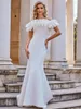 Abito da sposa Hi Shy Abiti da sposa Sirena Carino all'ingrosso Increspato Spalle lunghe Coda di pesce 2023 Damigella d'onore Vestido De Novia