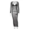 Casual Kleider Mesh Sehen Durch Bodycon Party Aushöhlen Frauen Sexy Clubwear Mini Kleid Solide Langarm Grundlegende Weibliche Outfits trend